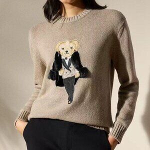 Polo Ralph Lauren Mascot Bear Pattern Camel Wool Sweater